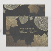 Gouden Bladeren Huwen Bruidsmeisje Uitnodiging (Voorkant / Achterkant)