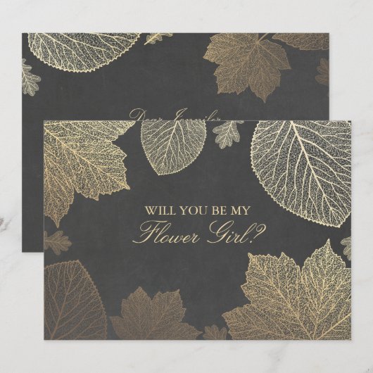 Gouden Bladeren Huwen Bruidsmeisje Uitnodiging (Voorkant / Achterkant)