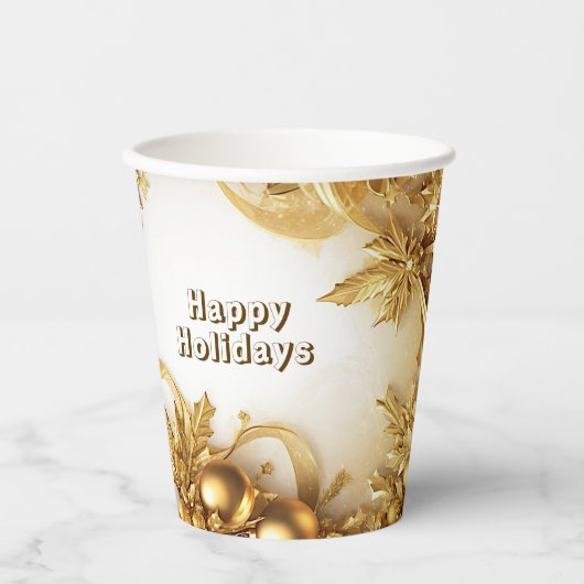 Gouden bladeren Kerst vakantie papier bekers (Voorkant)