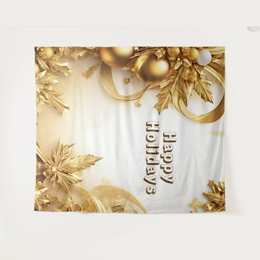 Gouden bladeren Kerstmis vakantie achtergrond Wandkleed (Voorkant (horizontaal))