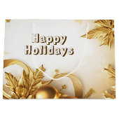 Gouden bladeren Kerstmis vakantie geschenk tas Groot Cadeauzakje (Voorkant)