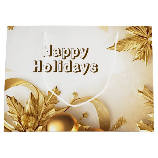 Gouden bladeren Kerstmis vakantie geschenk tas Groot Cadeauzakje (Voorkant)