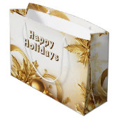 Gouden bladeren Kerstmis vakantie geschenk tas Groot Cadeauzakje (Achterkant Gekanteld)