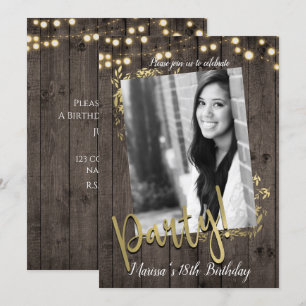 Gouden Bladeren Lichten Rustiek Donker Hout Verjaa Kaart