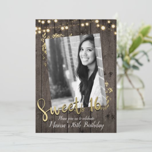 Gouden Bladeren & Lichten Rustiek Donker Hout Zoet Kaart (Staand voorkant)