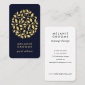 Gouden bladeren logo| Blauw | Wellness massage yog Visitekaartje (Voorkant / Achterkant)