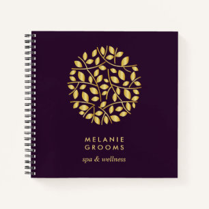 Gouden Bladeren Logo   Paars   Gepersonaliseerd Mo Notitieboek