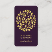 Gouden bladeren logo| Paarse | Wellness massage yo Visitekaartje (Voorkant)