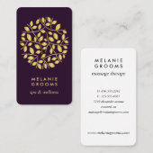 Gouden bladeren logo| Paarse | Wellness massage yo Visitekaartje (Voorkant / Achterkant)