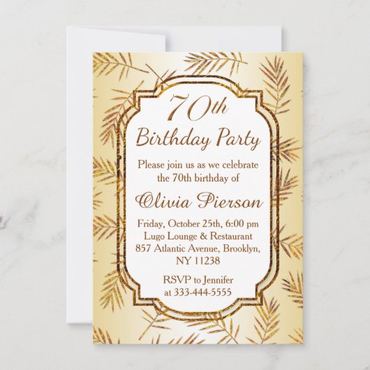 Gouden bladeren met folie effect 70ste Verjaardags Kaart (Voorkant)