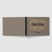 Gouden bladeren met zwarte tekst op Taupe bruiloft Gastenboek (Volledig)