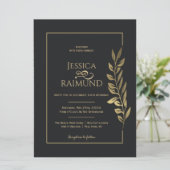 Gouden bladeren Modern Zwart Bruiloft Kaart (Staand voorkant)