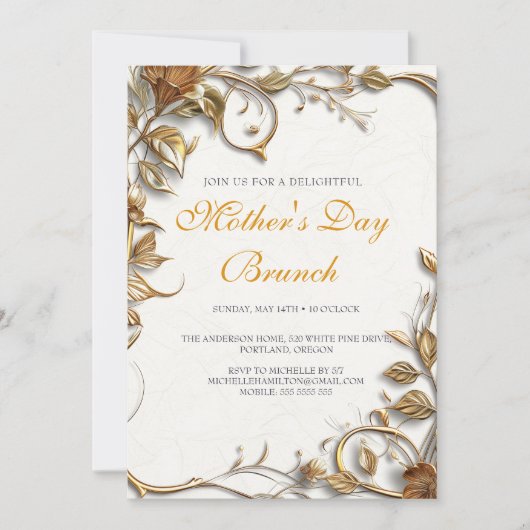Gouden bladeren Moederdag Brunch Kaart (Voorkant)