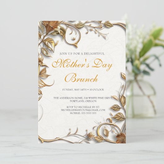 Gouden bladeren Moederdag Brunch Kaart (Staand voorkant)