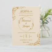 Gouden bladeren  moslimbruiloft Nikah Walima Kaart (Staand voorkant)