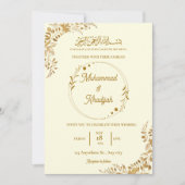 Gouden bladeren  moslimbruiloft Nikah Walima Kaart (Voorkant)