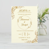 Gouden bladeren  moslimbruiloft Nikah Walima Kaart (Staand voorkant)