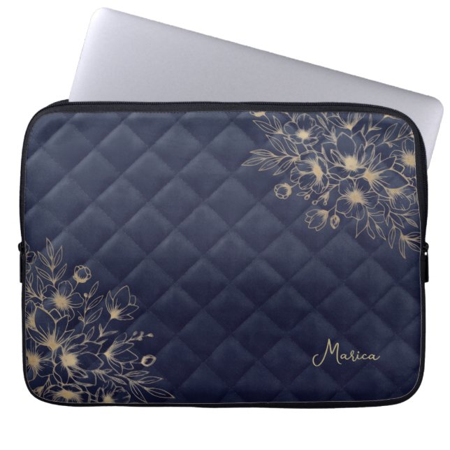 Gouden Bladeren Neopreen Laptop Hoes Elegant (Voorkant)