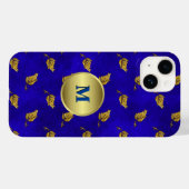 Gouden bladeren op blauw fluweel monogram Case-Mate iPhone case (Achterkant (horizontaal))