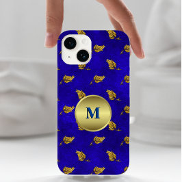 Gouden bladeren op blauw fluweel monogram Case-Mate iPhone 14 hoesje