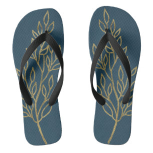 Gouden bladeren op blauw teenslippers