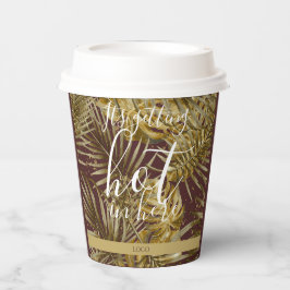 Gouden bladeren op bordeauxbruin - hete drinken papieren bekers