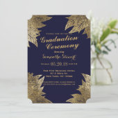 Gouden bladeren op de Navy Blue Afstuderen Ceremon Kaart (Staand voorkant)