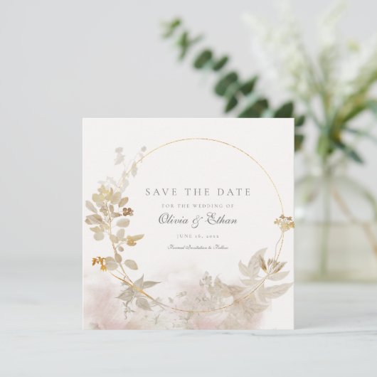 Gouden bladeren op Goud Lijst Save the Date (Staand voorkant)