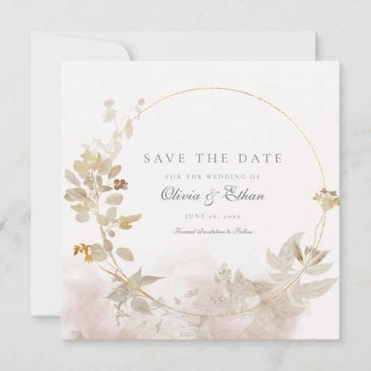 Gouden bladeren op Goud Lijst Save the Date (Voorkant)