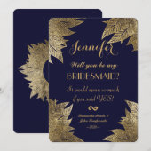 Gouden bladeren op marineblauwe bruidsmeisje uitno kaart (Voorkant / Achterkant)