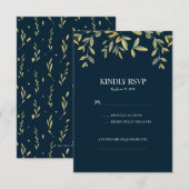 Gouden bladeren op marineblauwe formele trouw-RSVP RSVP Kaartje (Voorkant / Achterkant)