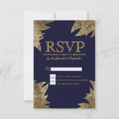 Gouden bladeren op Navy Blue RSVP-kaarten RSVP Kaartje (Voorkant)