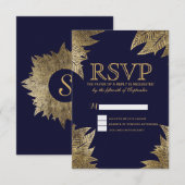 Gouden bladeren op Navy Blue RSVP-kaarten RSVP Kaartje (Voorkant / Achterkant)