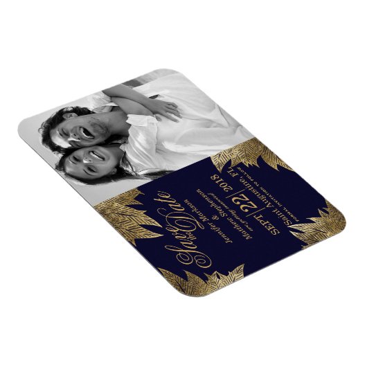 Gouden bladeren op Navy Blue Save the Date Magnets Magneet (Rechterzijde)