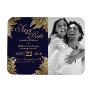 Gouden bladeren op Navy Blue Save the Date Magnets Magneet