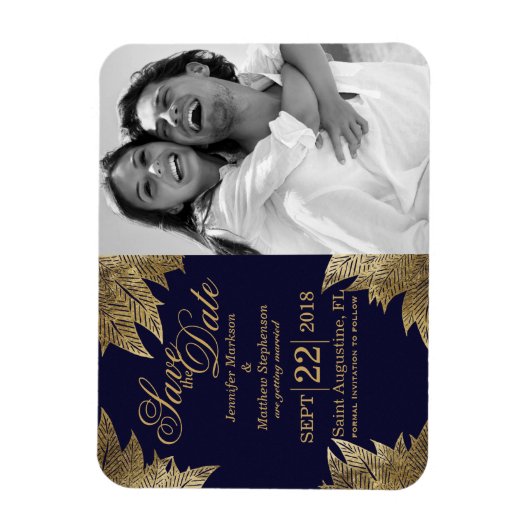 Gouden bladeren op Navy Blue Save the Date Magnets Magneet (Verticaal)