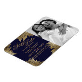 Gouden bladeren op Navy Blue Save the Date Magnets Magneet (Linkerzijde)