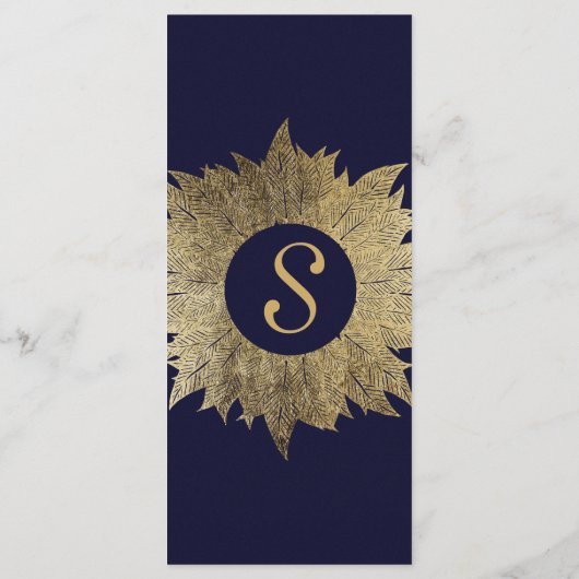 Gouden bladeren op Navy Blue Wedding Programma's (Achterkant)