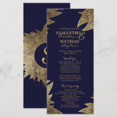Gouden bladeren op Navy Blue Wedding Programma's (Voorkant / Achterkant)
