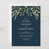Gouden bladeren op Navy bruiloft uitnodiging (Voorkant)