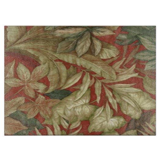 Gouden bladeren op rode snijplank (Voorkant)