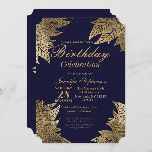 Gouden bladeren op uitnodiging voor verjaardagsfee (Voorkant / Achterkant)
