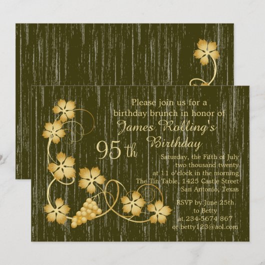 Gouden bladeren op wijnstok, hout effect 95e verja kaart (Voorkant / Achterkant)