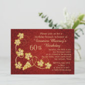 Gouden bladeren op wijnstok, rode damast 60e verja kaart (Staand voorkant)