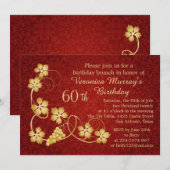 Gouden bladeren op wijnstok, rode damast 60e verja kaart (Voorkant / Achterkant)
