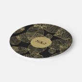 Gouden bladeren op zwart Elegant bruiloft Papieren Bordje (Gekanteld)
