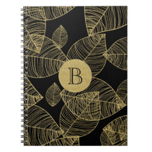 Gouden bladeren op zwart elegant notitieboek journ