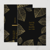 Gouden bladeren op zwart Elegant SAVE THE DATE Aankondigingskaart (Voorkant / Achterkant)