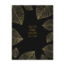 Gouden bladeren op zwart elegant SAVE THE DATE
