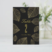 Gouden bladeren op zwart Elegant Trouwtafel nummer Kaart (Staand voorkant)
